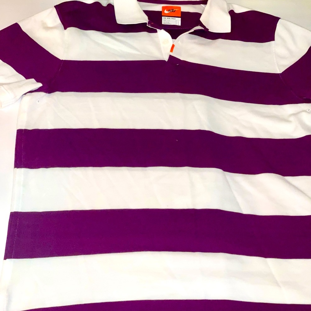 Nike Purple and White Striped Polo Shirt